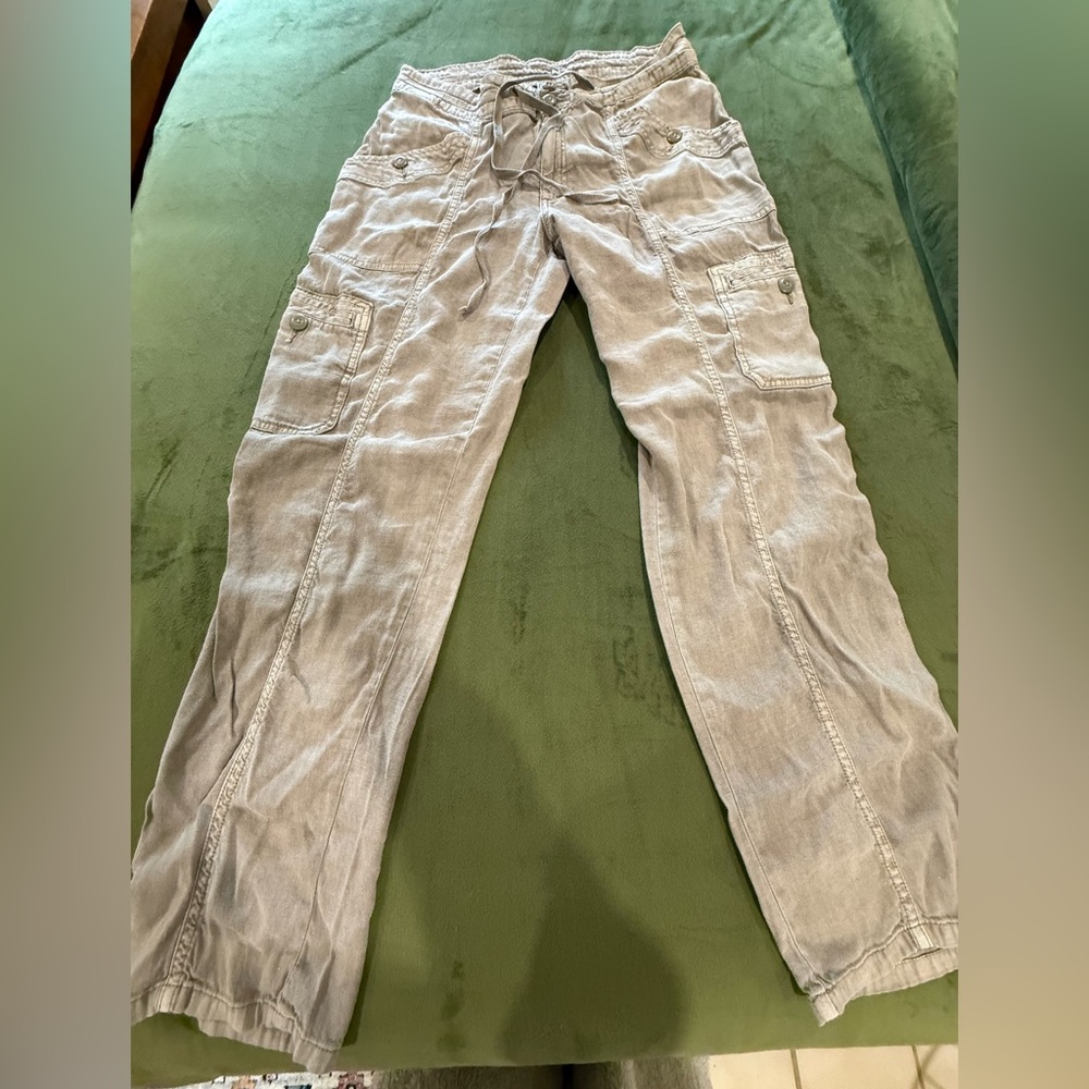 American Eagle Outfitters light olive Linen Blend Cargo Pants w/Drawstring